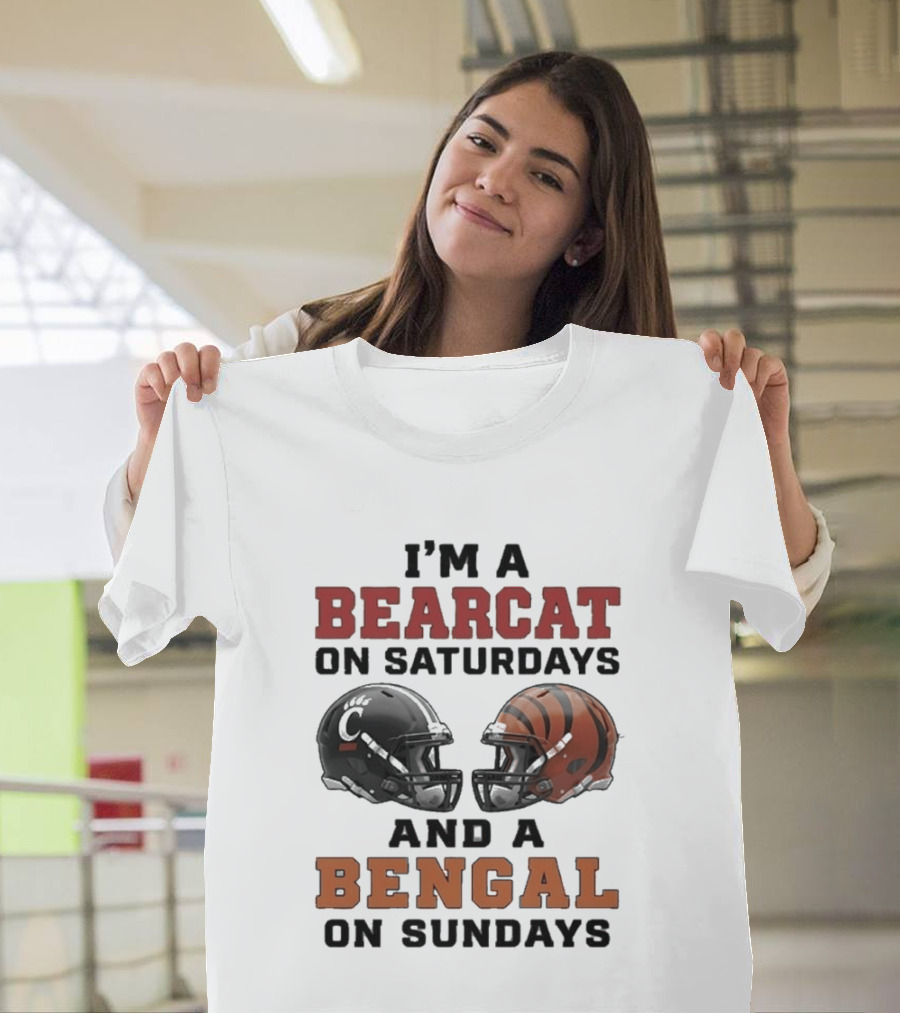 I'm A Bearcat On Saturdays And A Bengal On Sundays Football Helmet T-Shirt