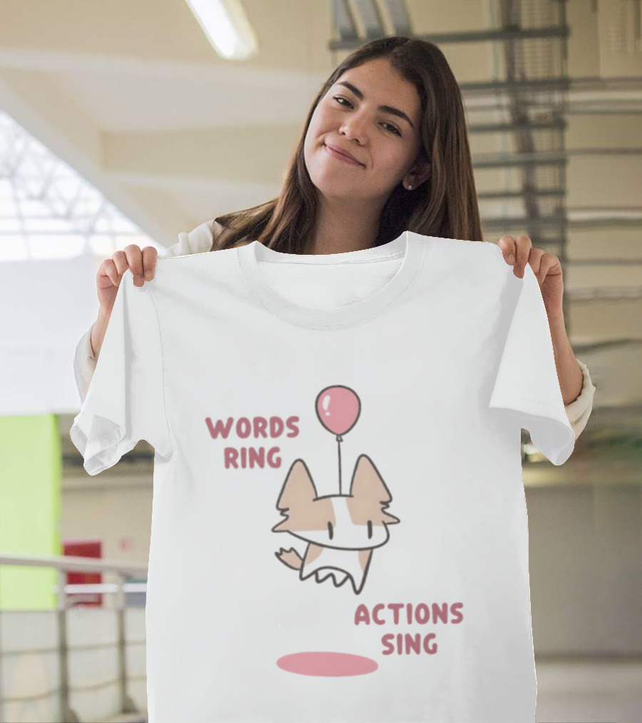 Words Ring Actions Sing Balloon Cat Drawing T-Shirt