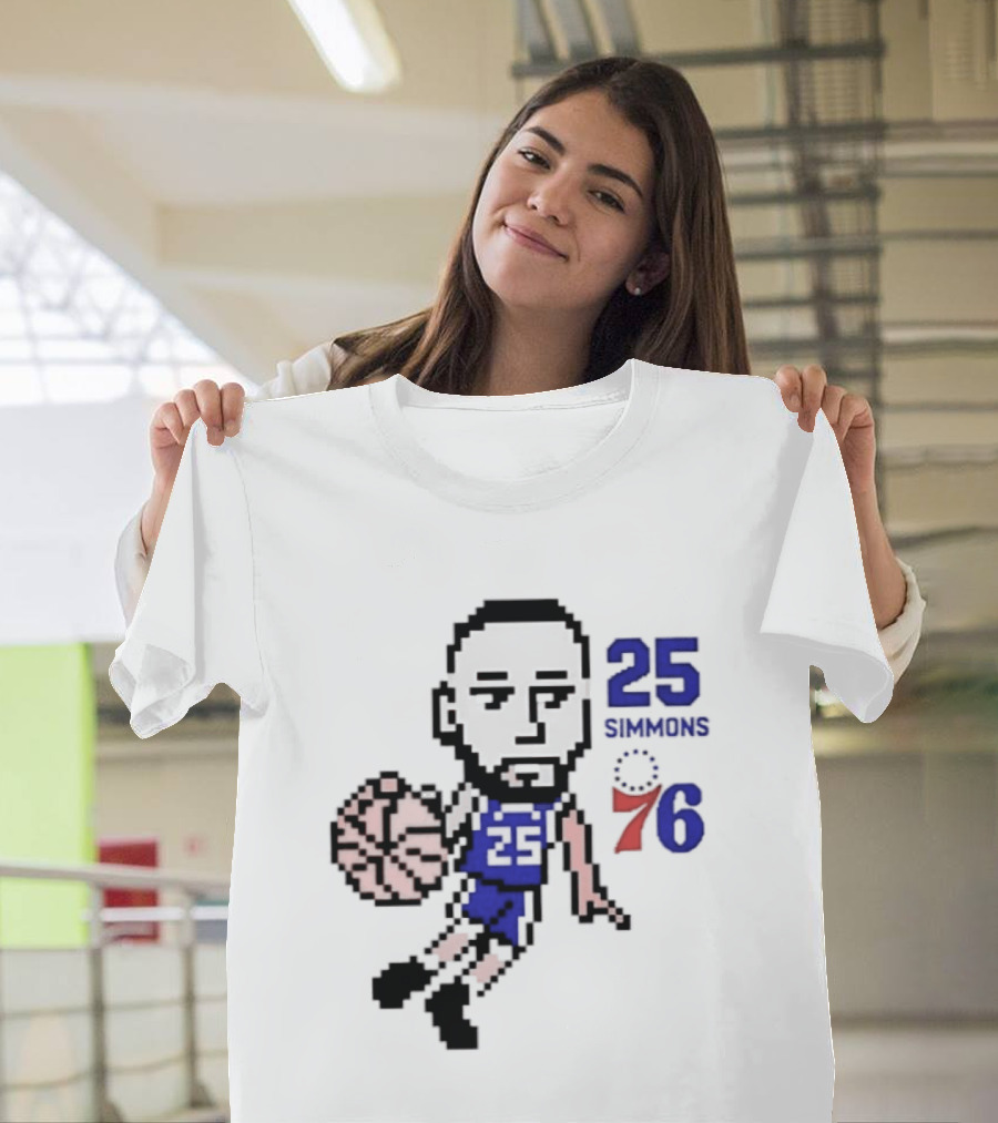 Ben Simmons 25 Philadelphia 76ers Pixel Art With Basketball T-Shirt