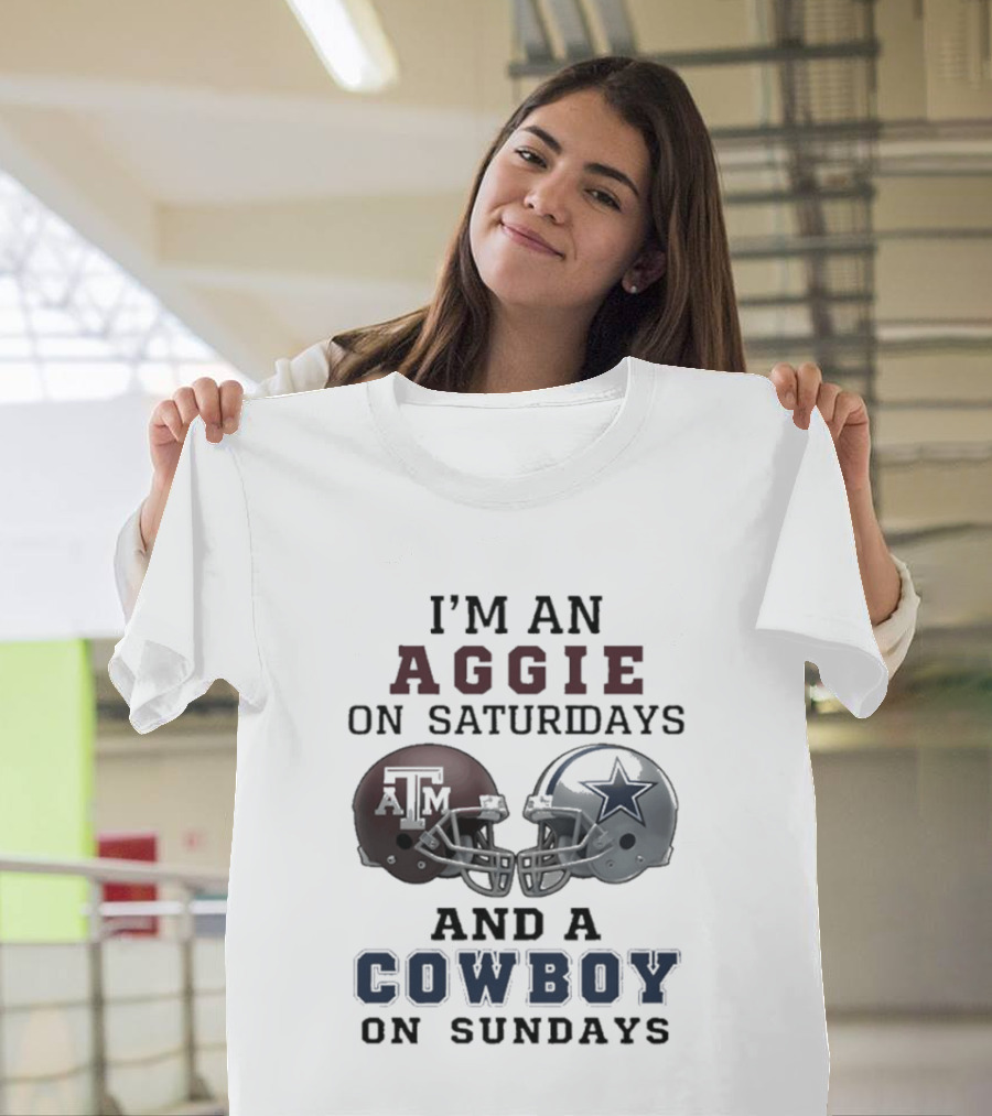I'm An Aggie On Saturdays And A Cowboy On Sundays Football Helmets T-Shirt