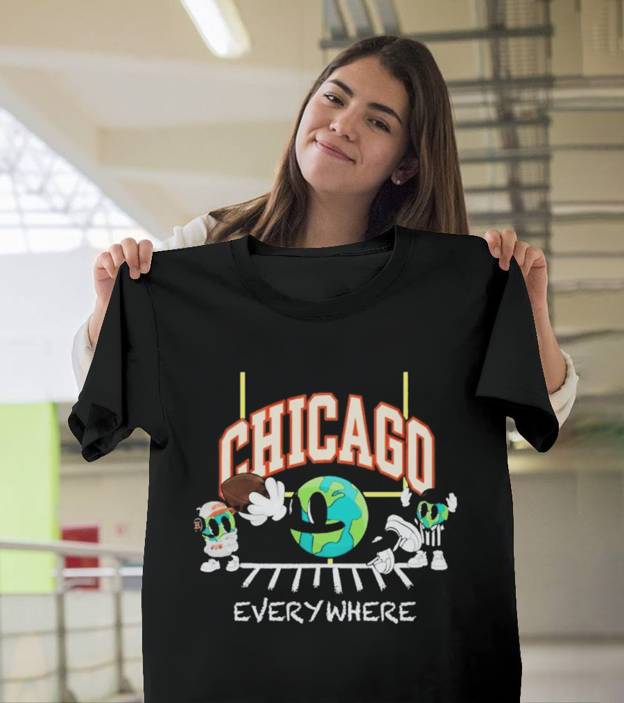 Chicago Football Everywhere Windy City Globe 2026 T-Shirt