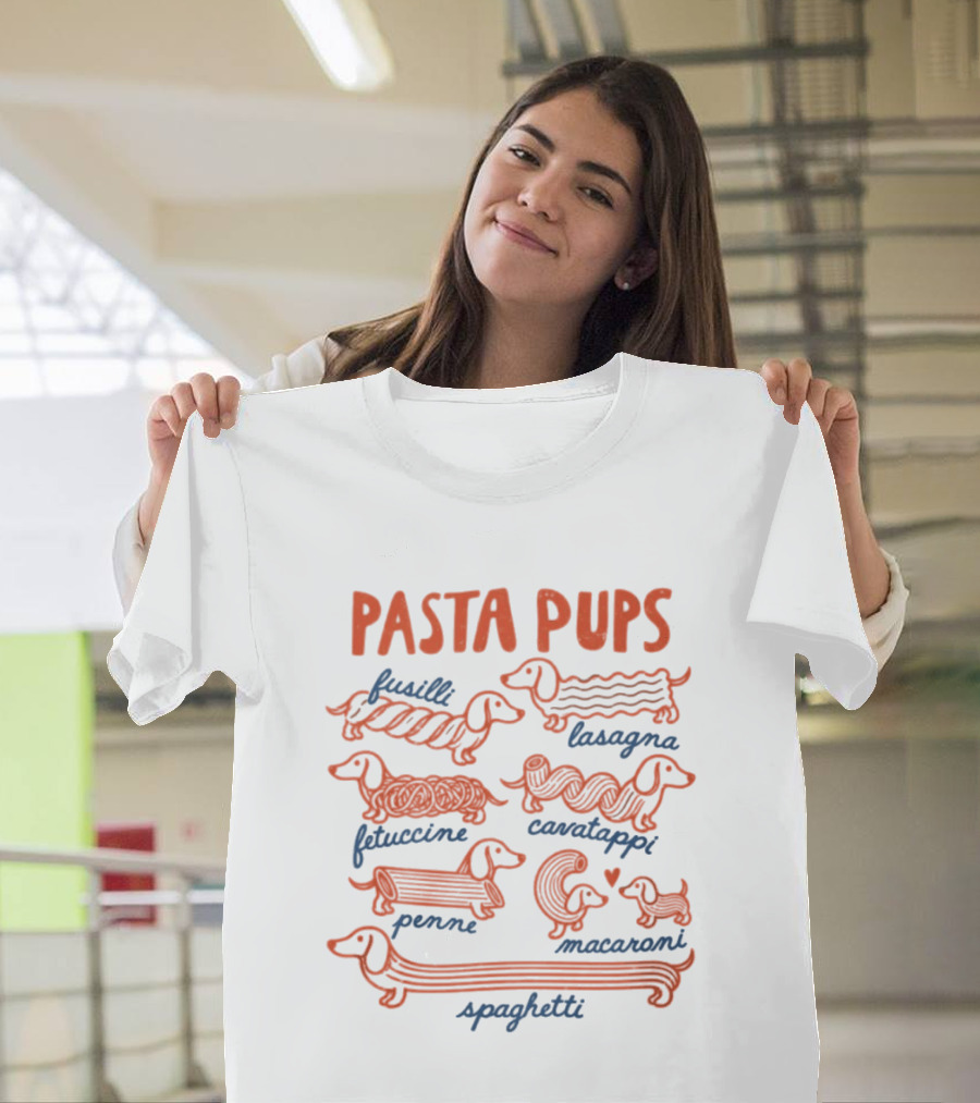 Pasta Pups Dachshund Fusilli Lasagna Fettuccine Cavatappi Penne Macaroni Spaghetti T-Shirt