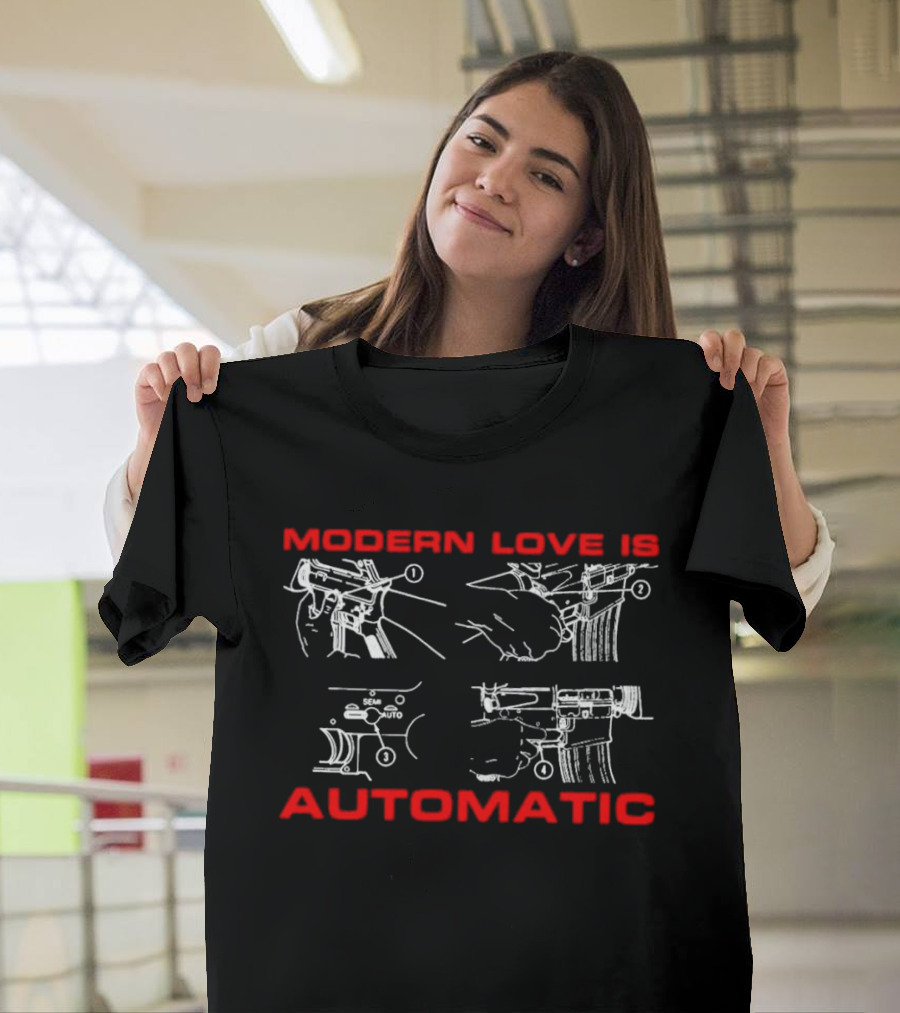 Modern Love Is Automatic AR15 Rifle Blueprint Diagram T-Shirt