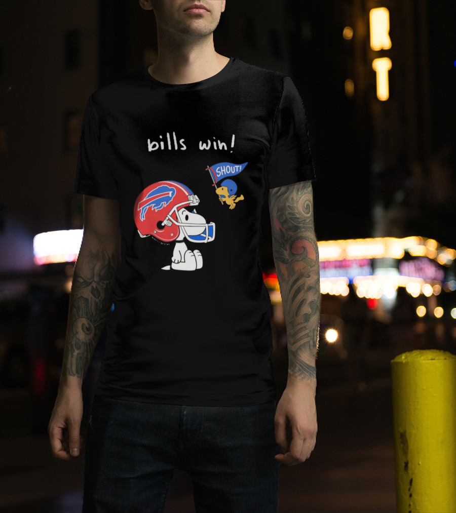 Snoopy Woodstock Buffalo Bills Win Shout Football T-Shirt