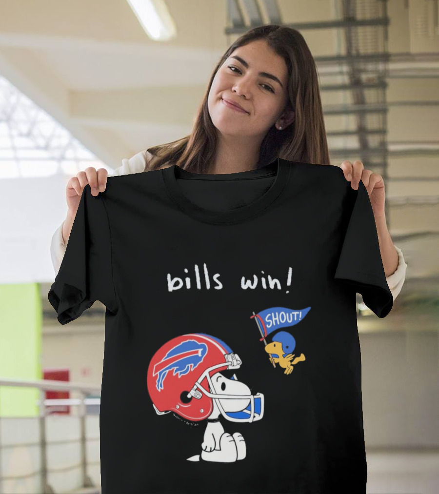 Snoopy Woodstock Buffalo Bills Win Shout Football T-Shirt