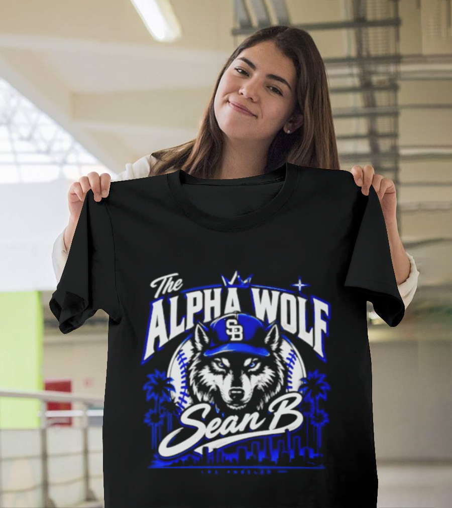 The Alpha Wolf Sean B LA Dodgers Skyline Wolf Baseball Cap Stars Palms T-Shirt