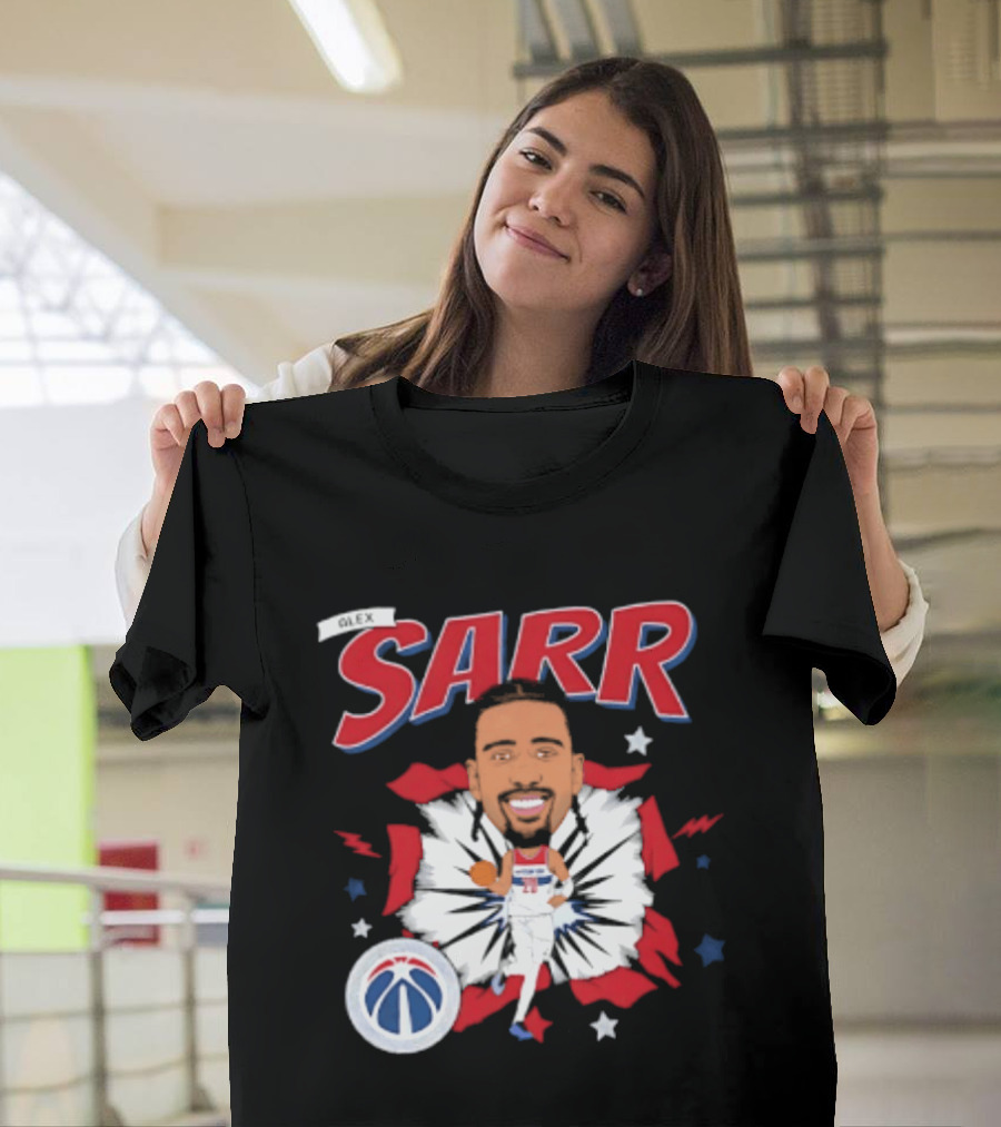 Sarr Washington Wizards Basketball Player Caricature With Team Logo And Stars T-Shirt