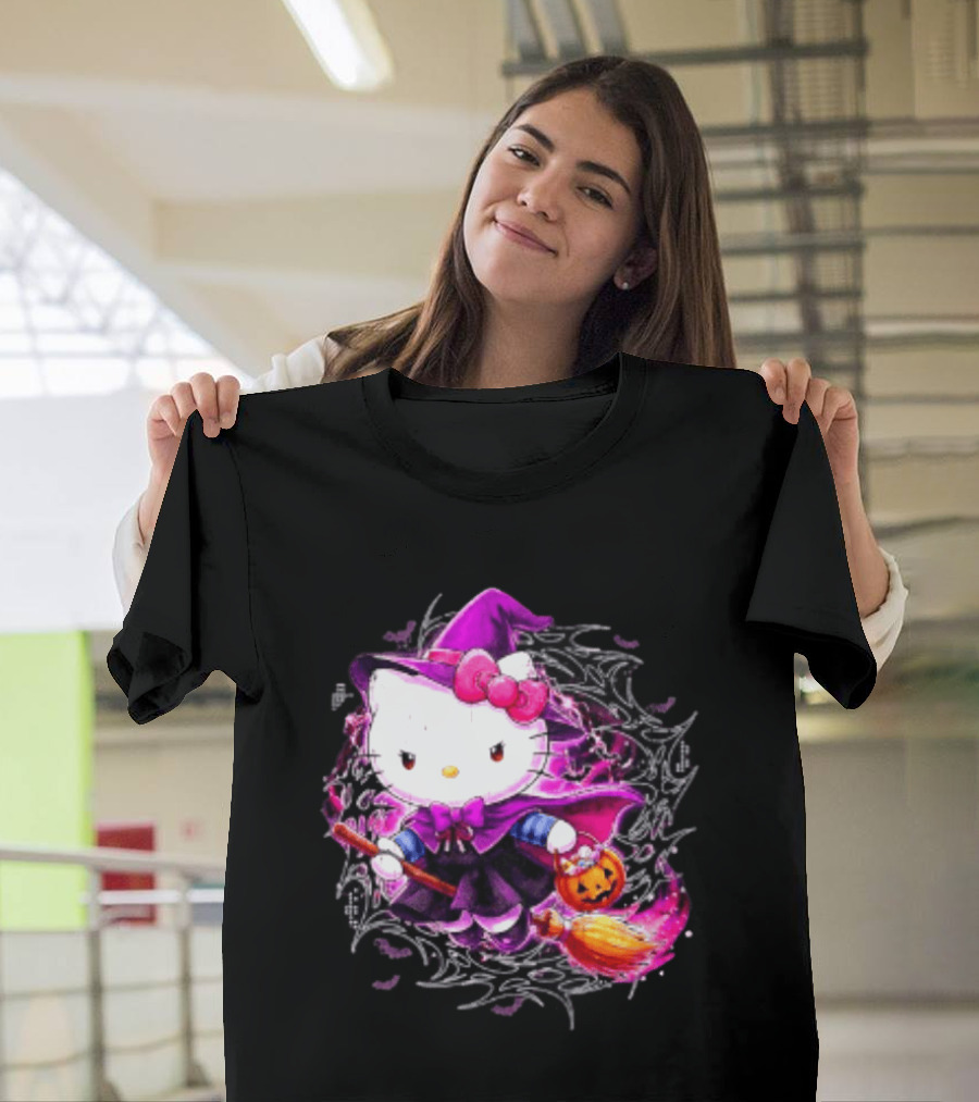 Hello Kitty Witch Sanrio Halloween Trick Or Treat Broom Pumpkin T-Shirt