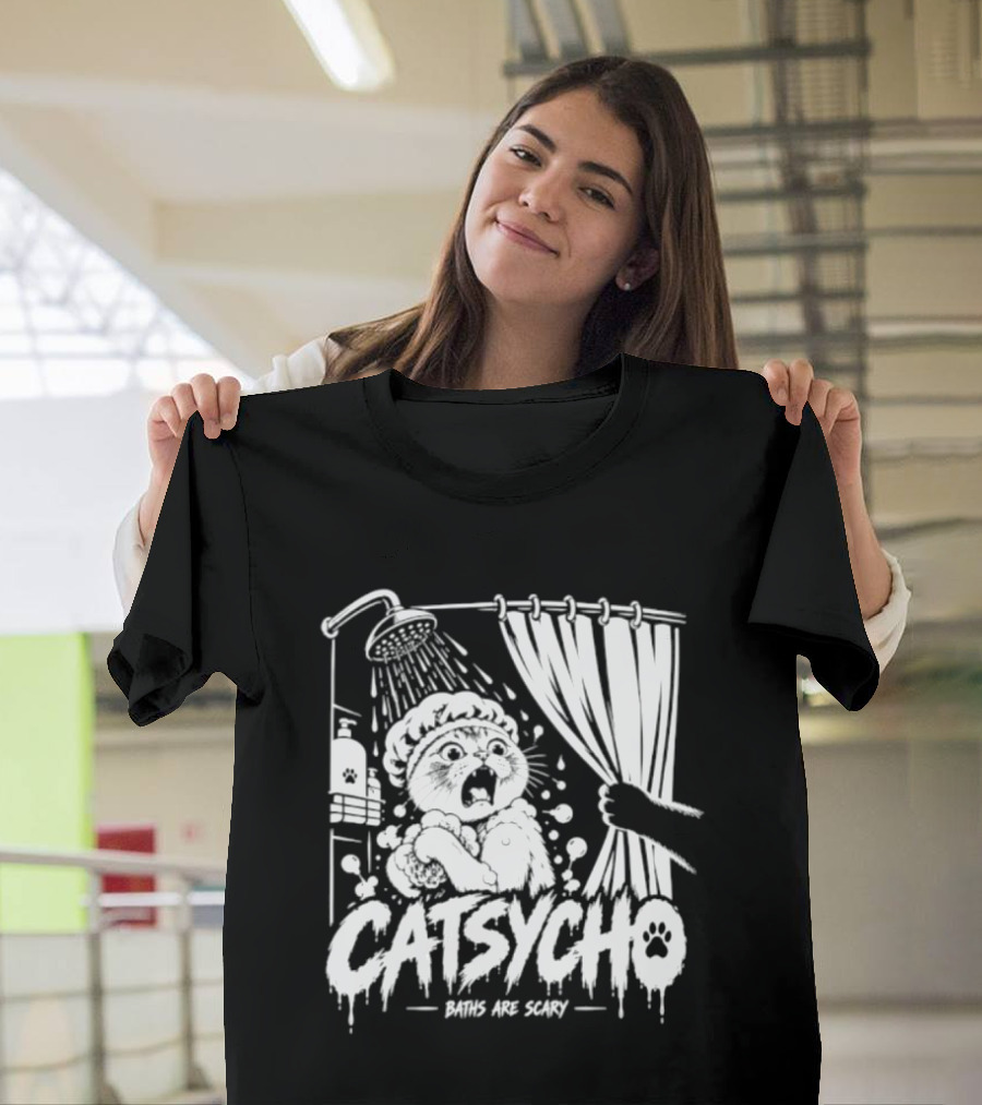 Catsycho Baths Are Scary Shower Scene With Cats T-Shirt