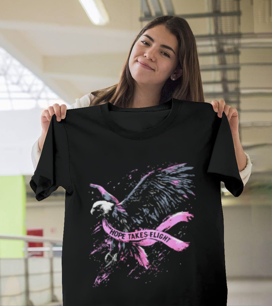 Hope Takes Flight Breast Cancer Awareness Pink Ribbon Eagle T-Shirt