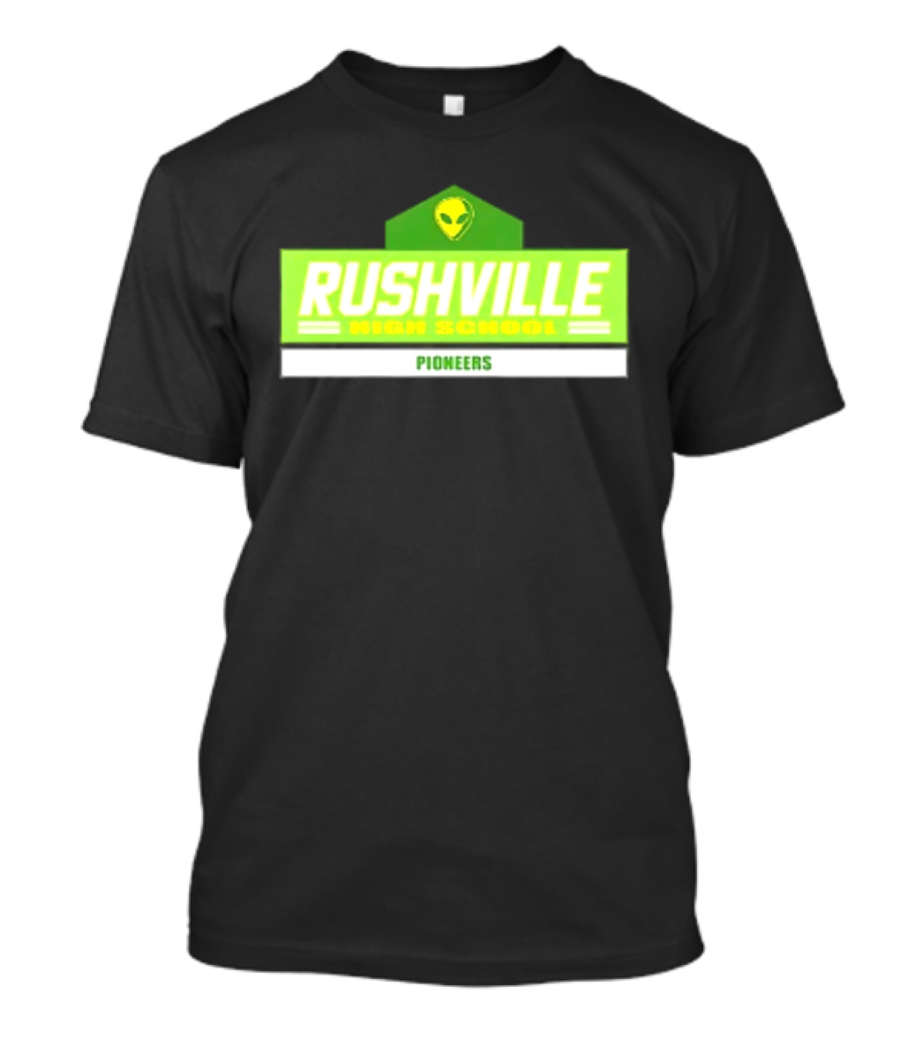 Rushville High School Pioneers Alien Logo Green T-Shirt