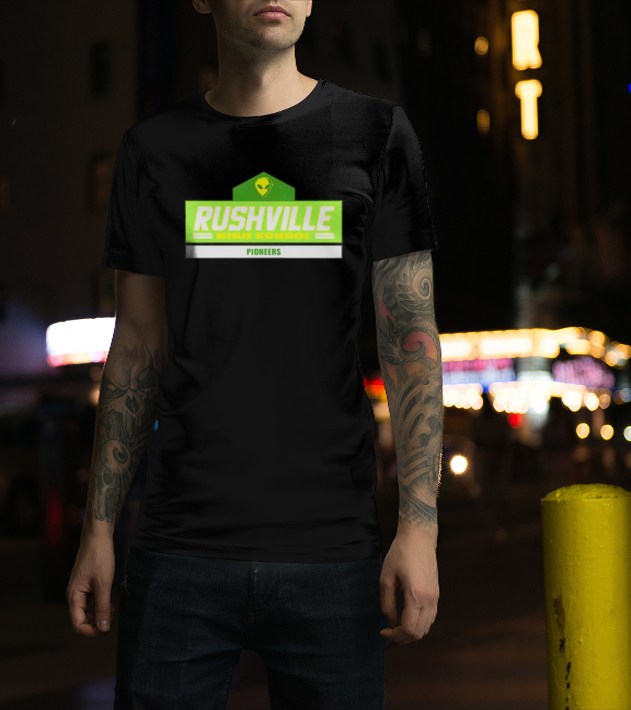 Rushville High School Pioneers Alien Logo Green T-Shirt