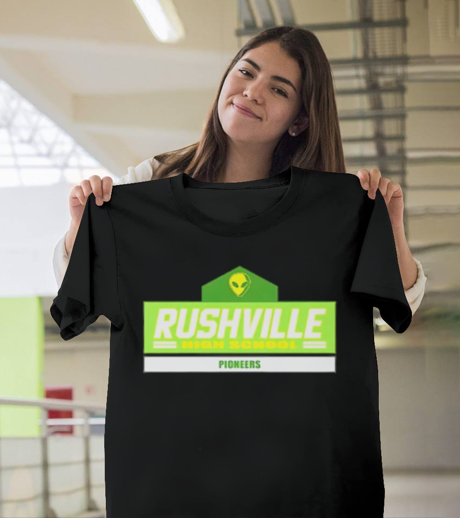Rushville High School Pioneers Alien Logo Green T-Shirt