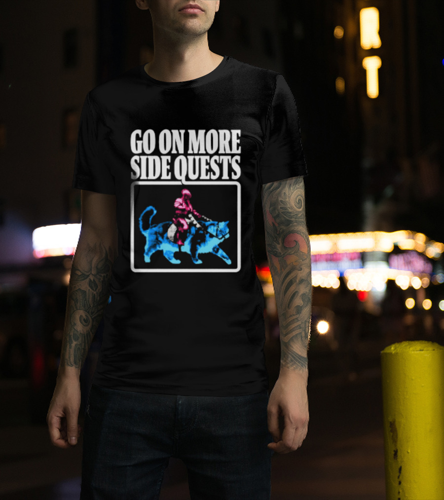 Go On More Side Quests Knight Riding Cat Pixel T-Shirt