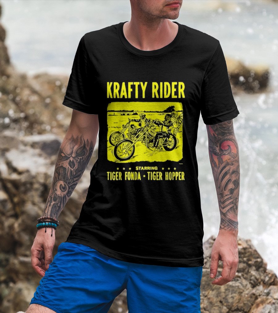 Krafty Rider Starring Tiger Fonda Tiger Hopper Vintage Motorcycle Adventure T-Shirt