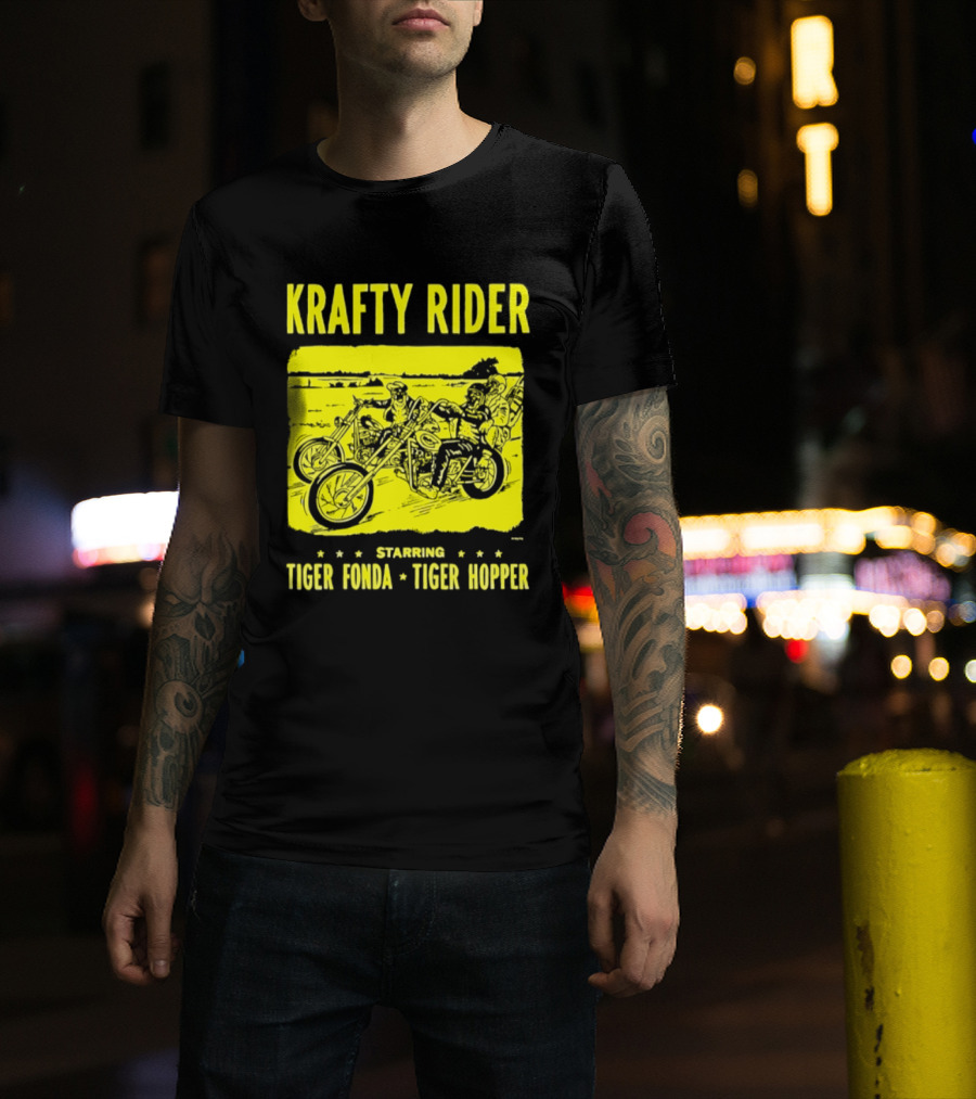 Krafty Rider Starring Tiger Fonda Tiger Hopper Vintage Motorcycle Adventure T-Shirt