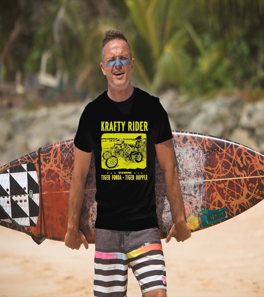 Krafty Rider Starring Tiger Fonda Tiger Hopper Vintage Motorcycle Adventure T-Shirt