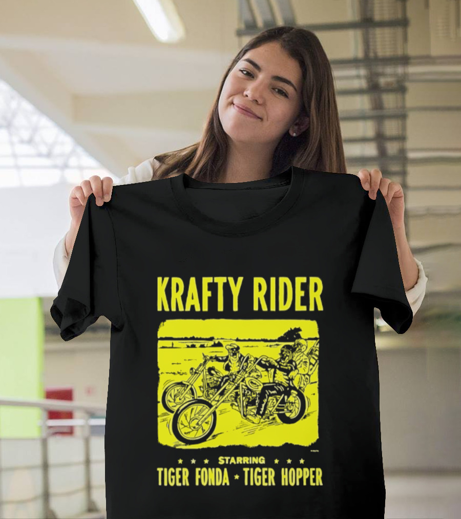 Krafty Rider Starring Tiger Fonda Tiger Hopper Vintage Motorcycle Adventure T-Shirt