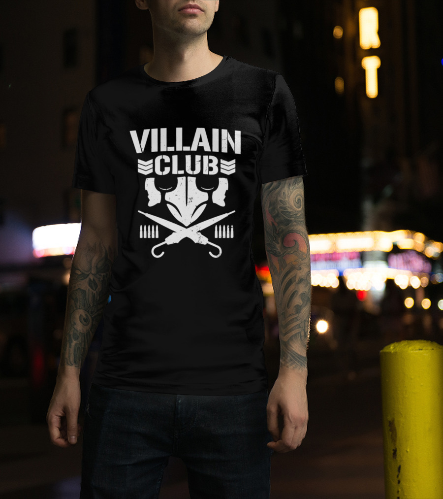 Villain Club Masked Skull With Crossed Umbrellas And Bullets T-Shirt