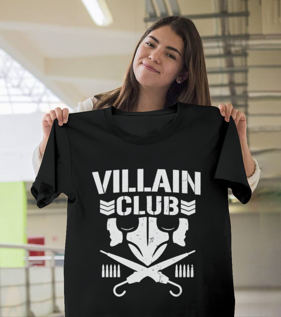 Villain Club Masked Skull With Crossed Umbrellas And Bullets T-Shirt