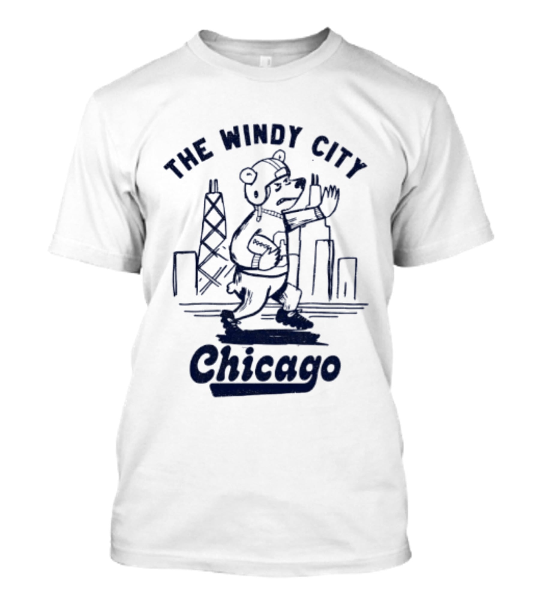 Chicago Bears The Windy City Football Character And Skyline T-Shirt