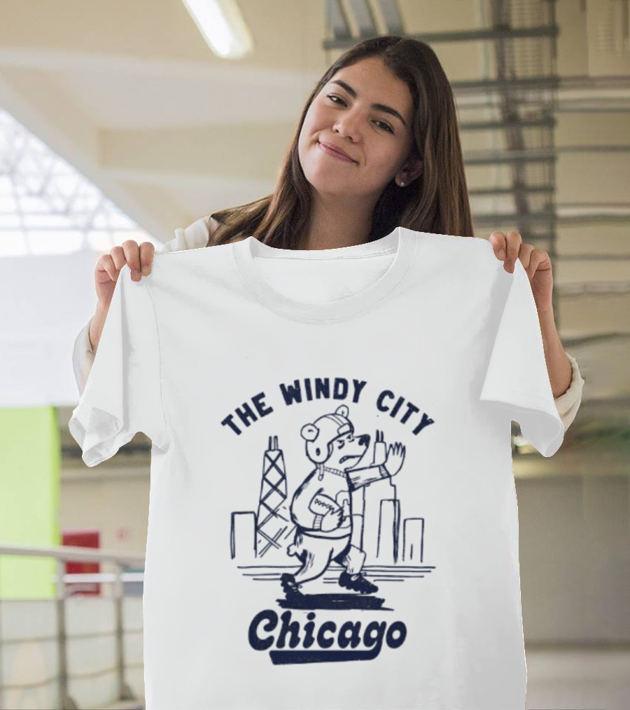 Chicago Bears The Windy City Football Character And Skyline T-Shirt