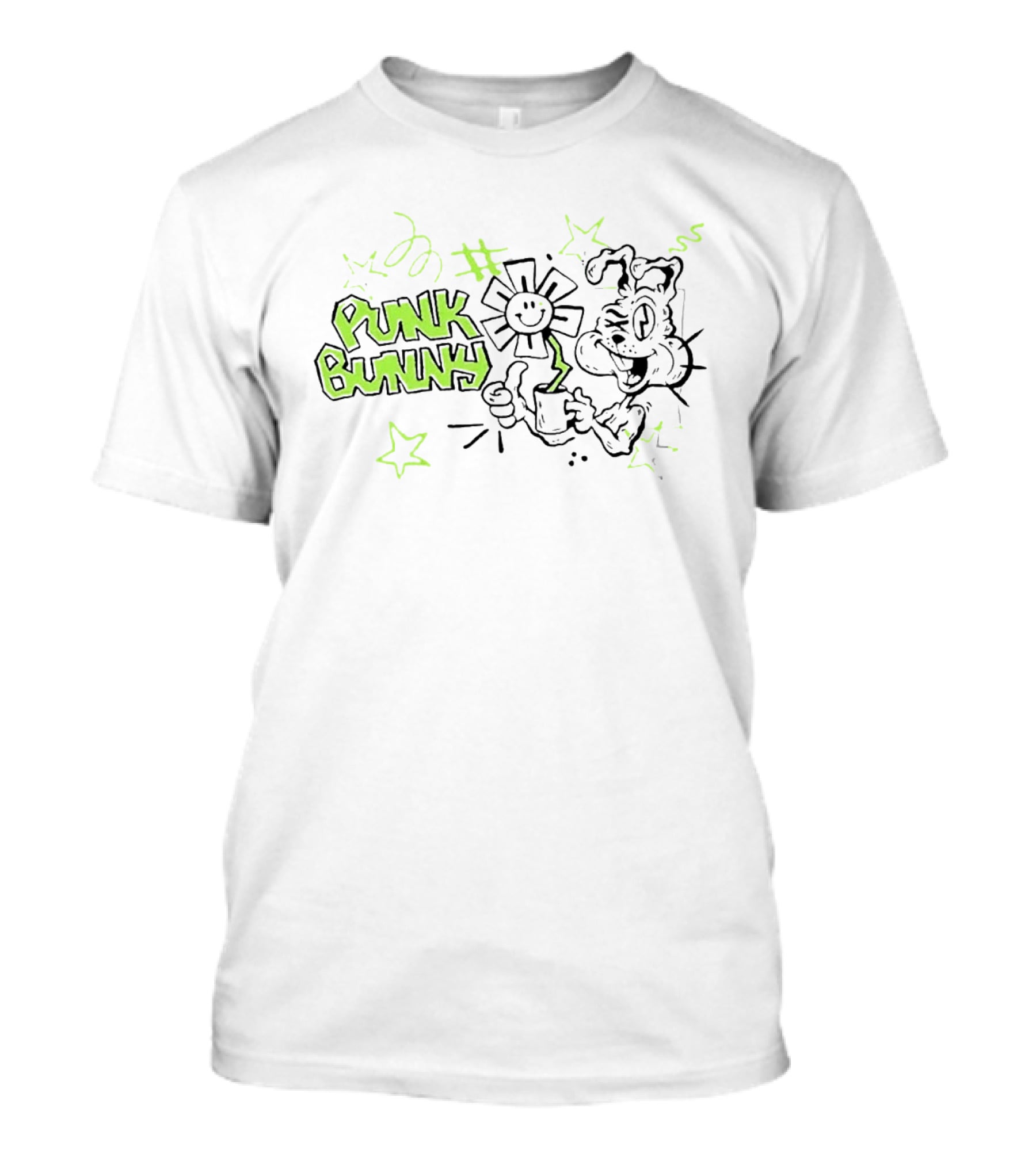 Punk Bunny Green Day Coffee Flower Light Blue T-Shirt