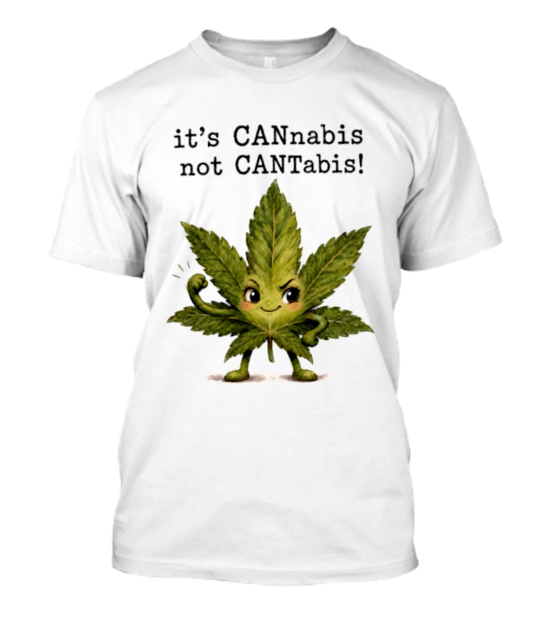 Cannabis Leaf Character It's CANnabis Not CANtabis Winking Cartoon T-Shirt