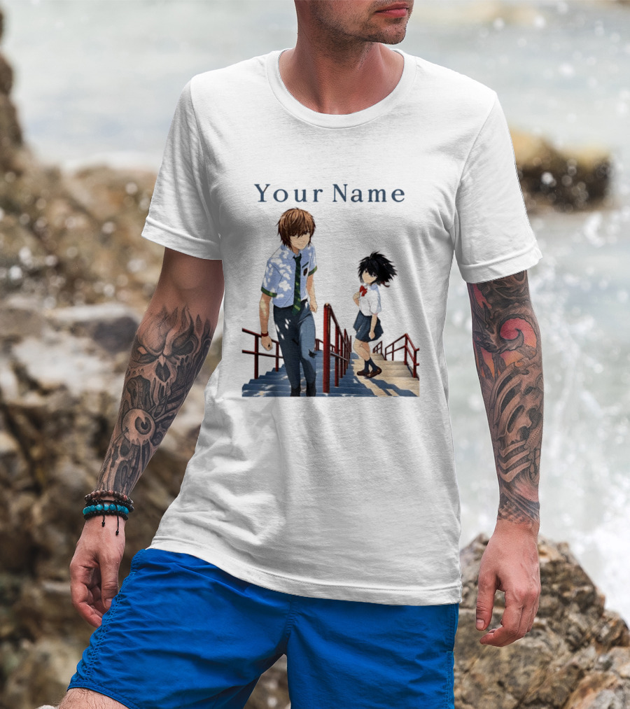 Light Yagami And Your Name Anime Crossover Stairs Scene T-Shirt