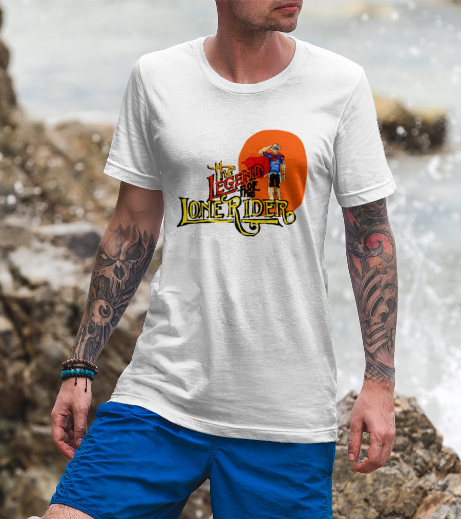 Legend Of The Lone Rider Cyclist Red Cape Blue Outfit T-Shirt