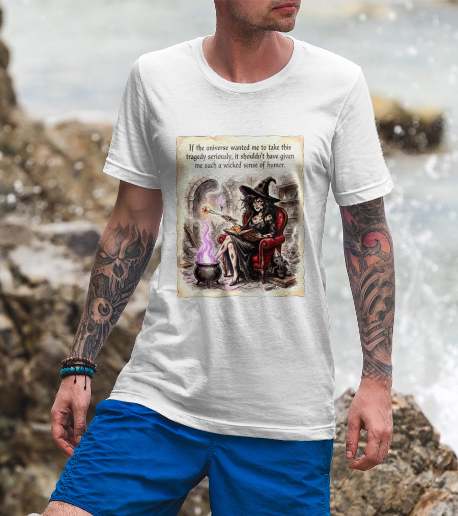 Witch With A Wicked Sense Of Humor And Magic Wand In Stone Room T-Shirt