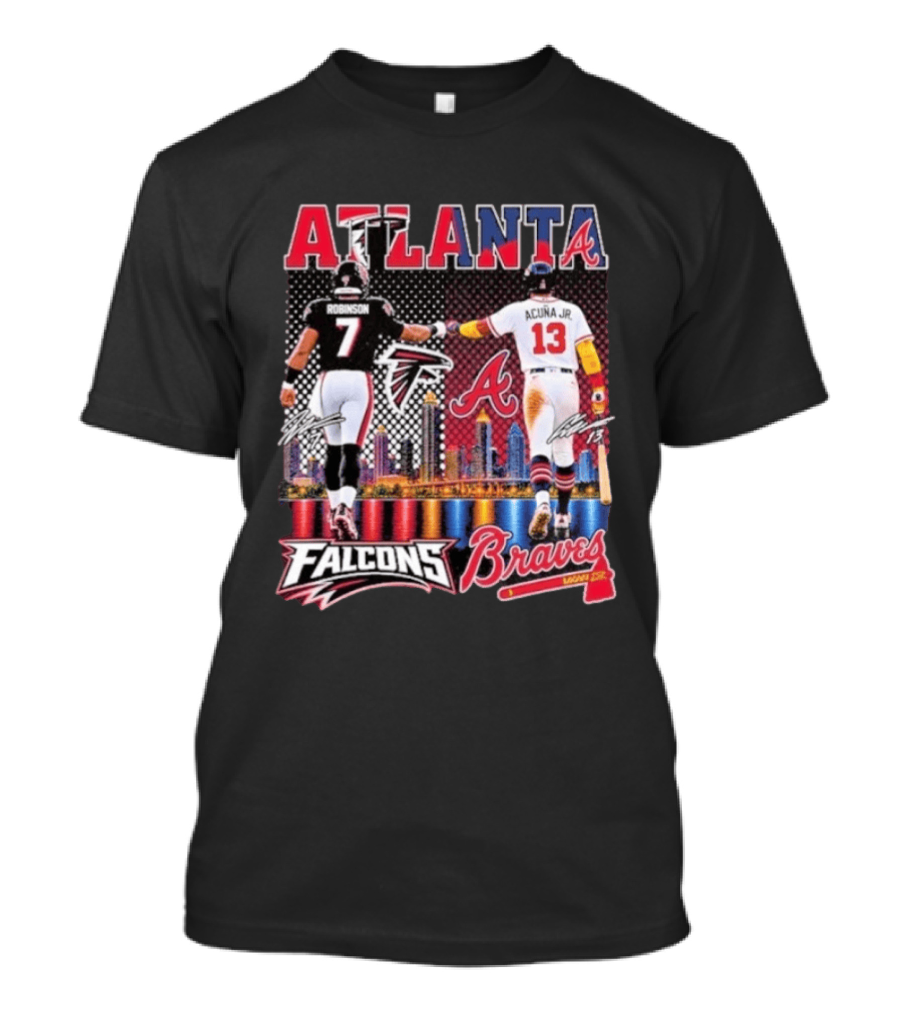 Atlanta Falcons Braves Bijan Robinson Ronald Acuna Jr. Sports City Line T-Shirt