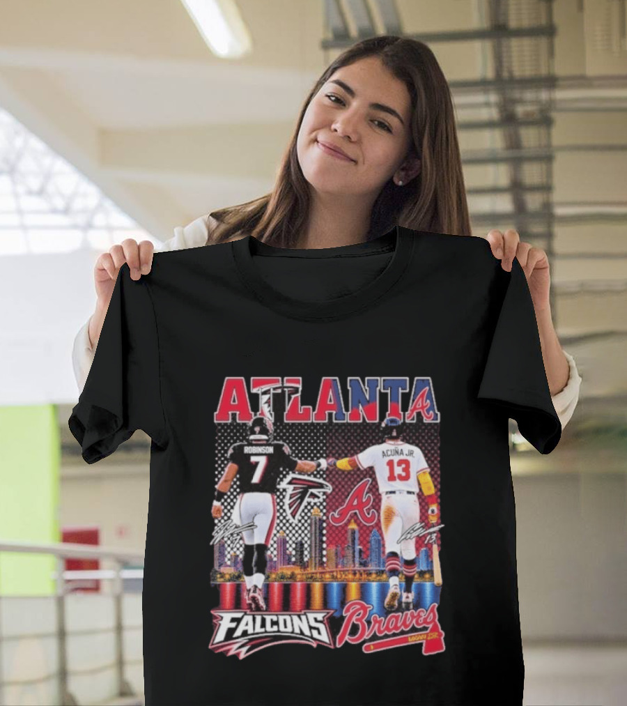 Atlanta Falcons Braves Bijan Robinson Ronald Acuna Jr. Sports City Line T-Shirt
