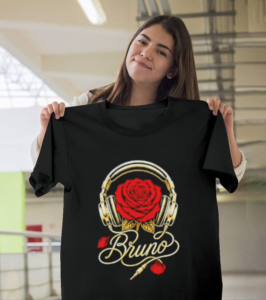 Bruno Headphones And Red Rose T-Shirt