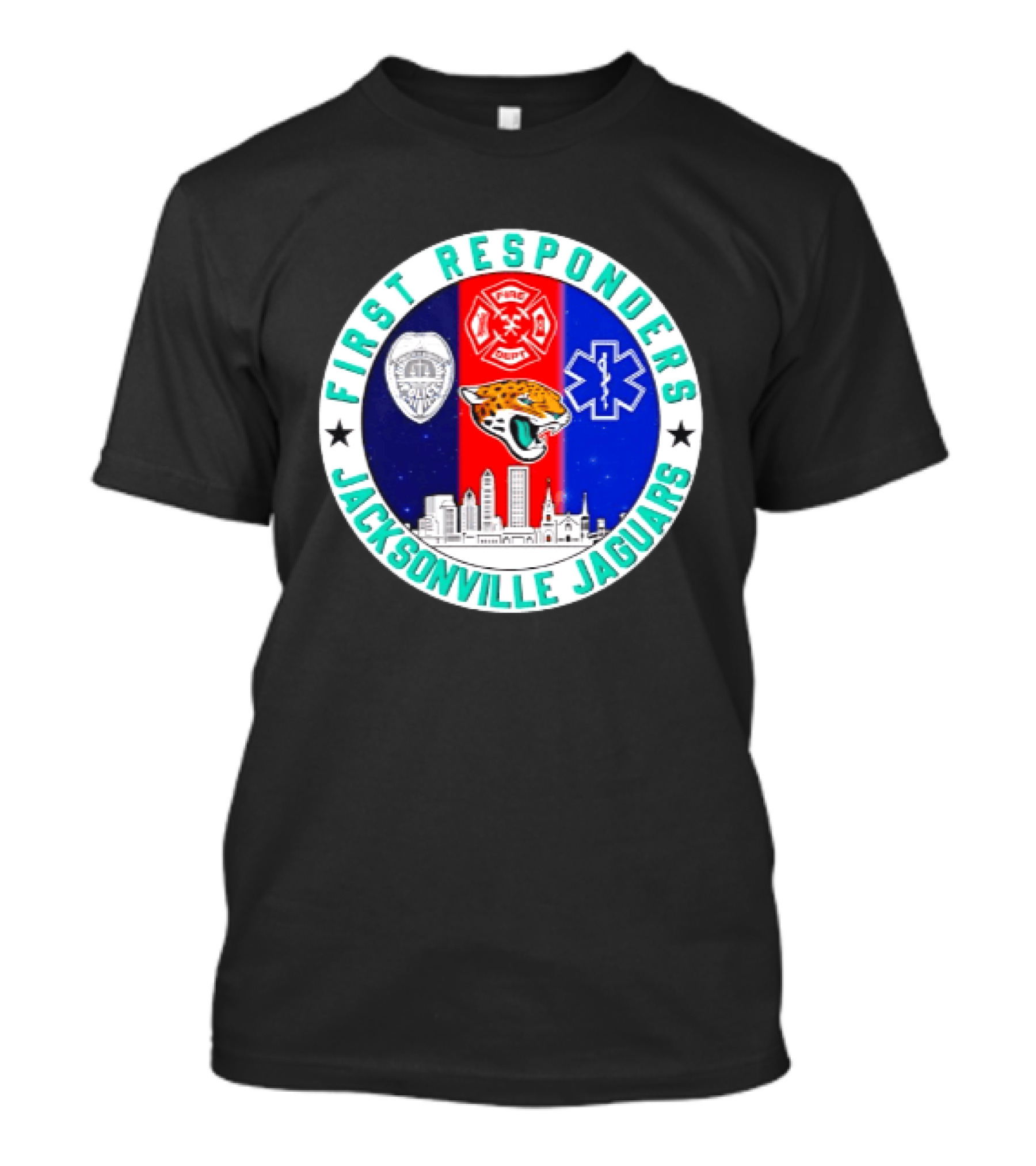 First Responders Jacksonville Jaguars Skyline Tribute 9.11 Memorial T-Shirt