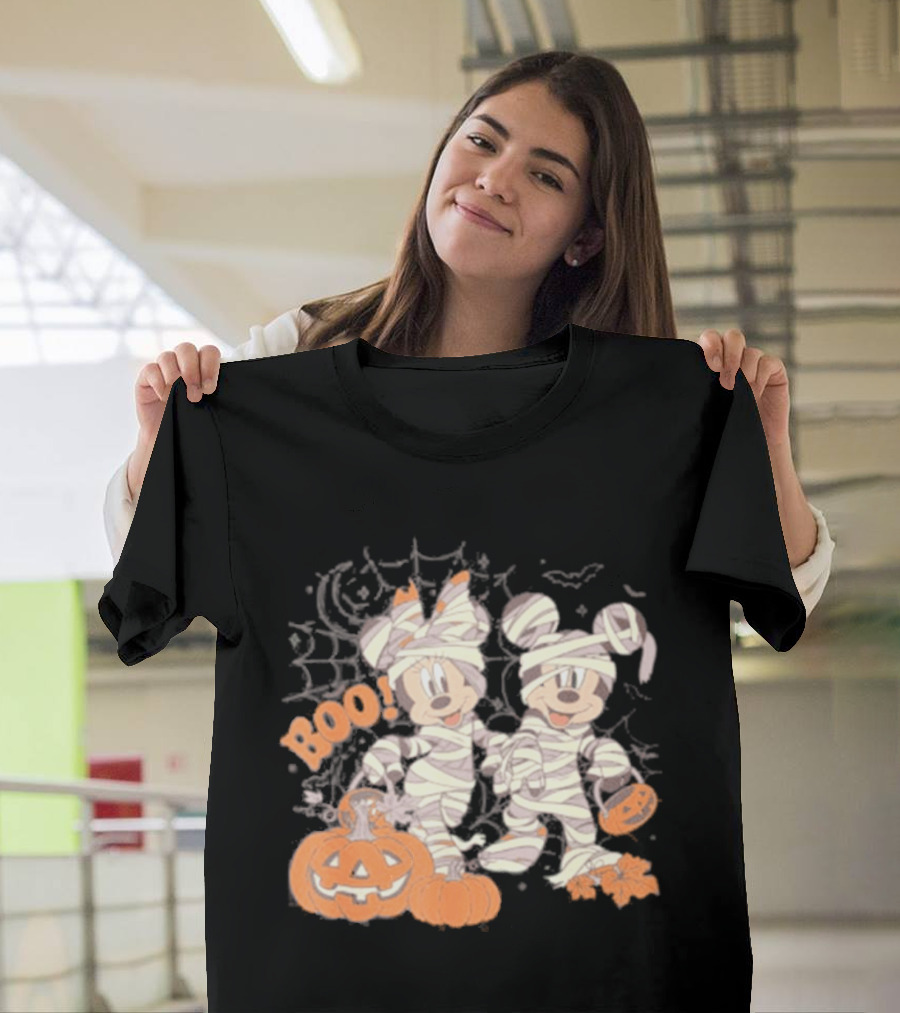 Mickey Minnie Mummy Halloween Boo Disney Spooky Pumpkin T-Shirt