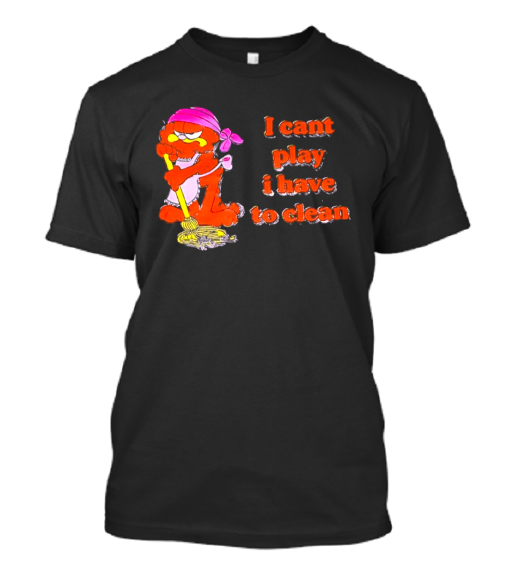 Garfield I Can't Play I Have To Clean Comic Image With Mop And Bandana T-Shirt