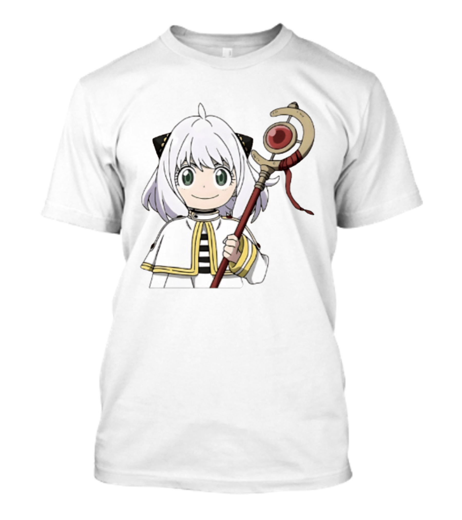 Anya Forger Frieren Crossover Anime Character With Magical Staff T-Shirt