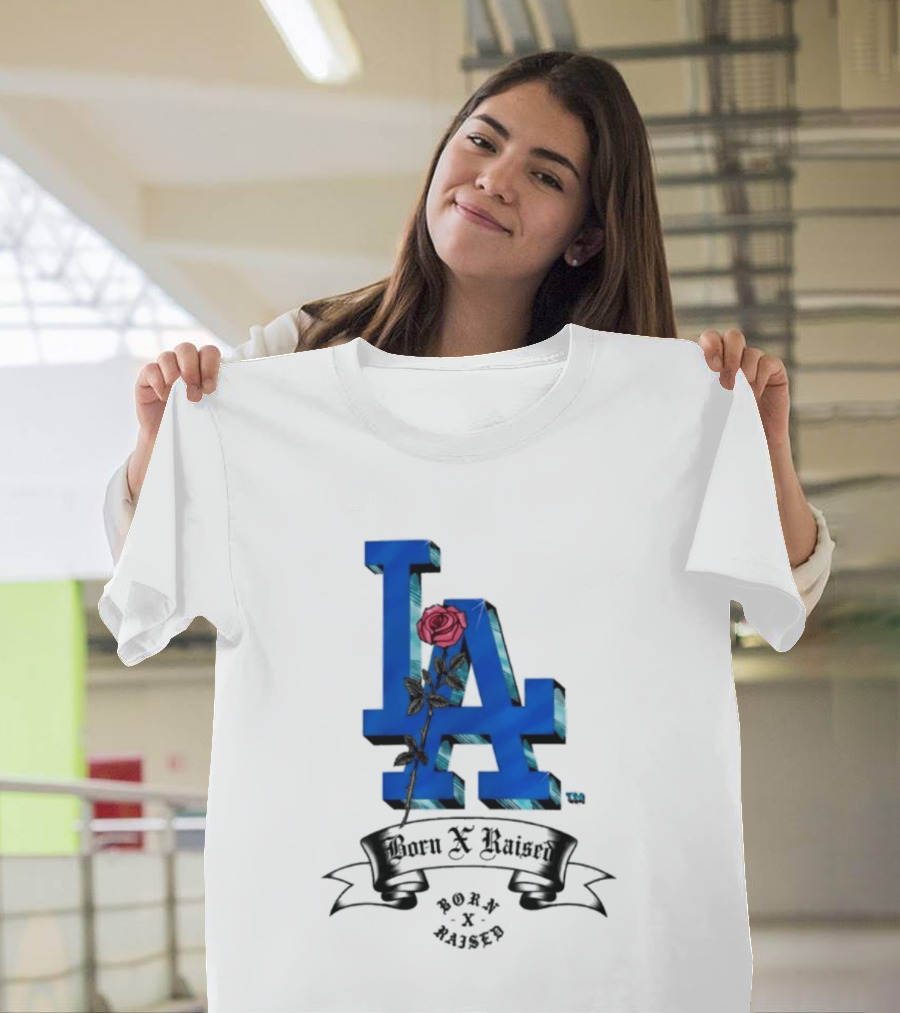 Born X Raised X Los Angeles Dodgers Forever Blue LA Rose T-Shirt