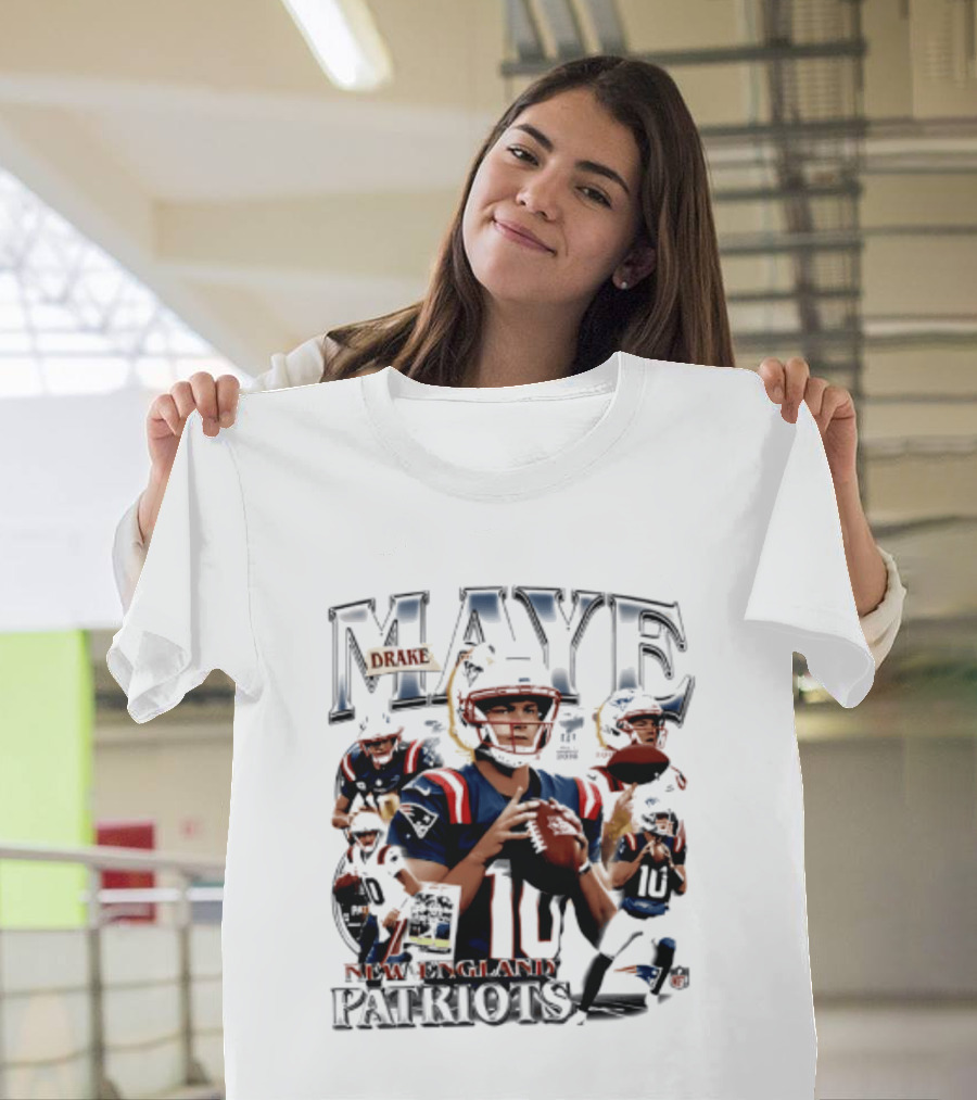 Drake Maye New England Patriots 2026 Player Collage Football Jersey T-Shirt