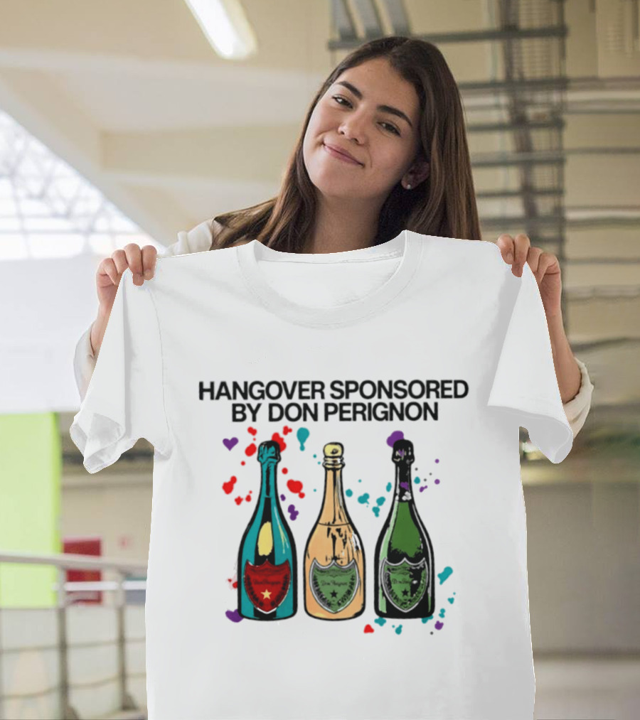 Hangover Sponsored By Dom Perignon Bottle Trio With Colorful Hearts T-Shirt