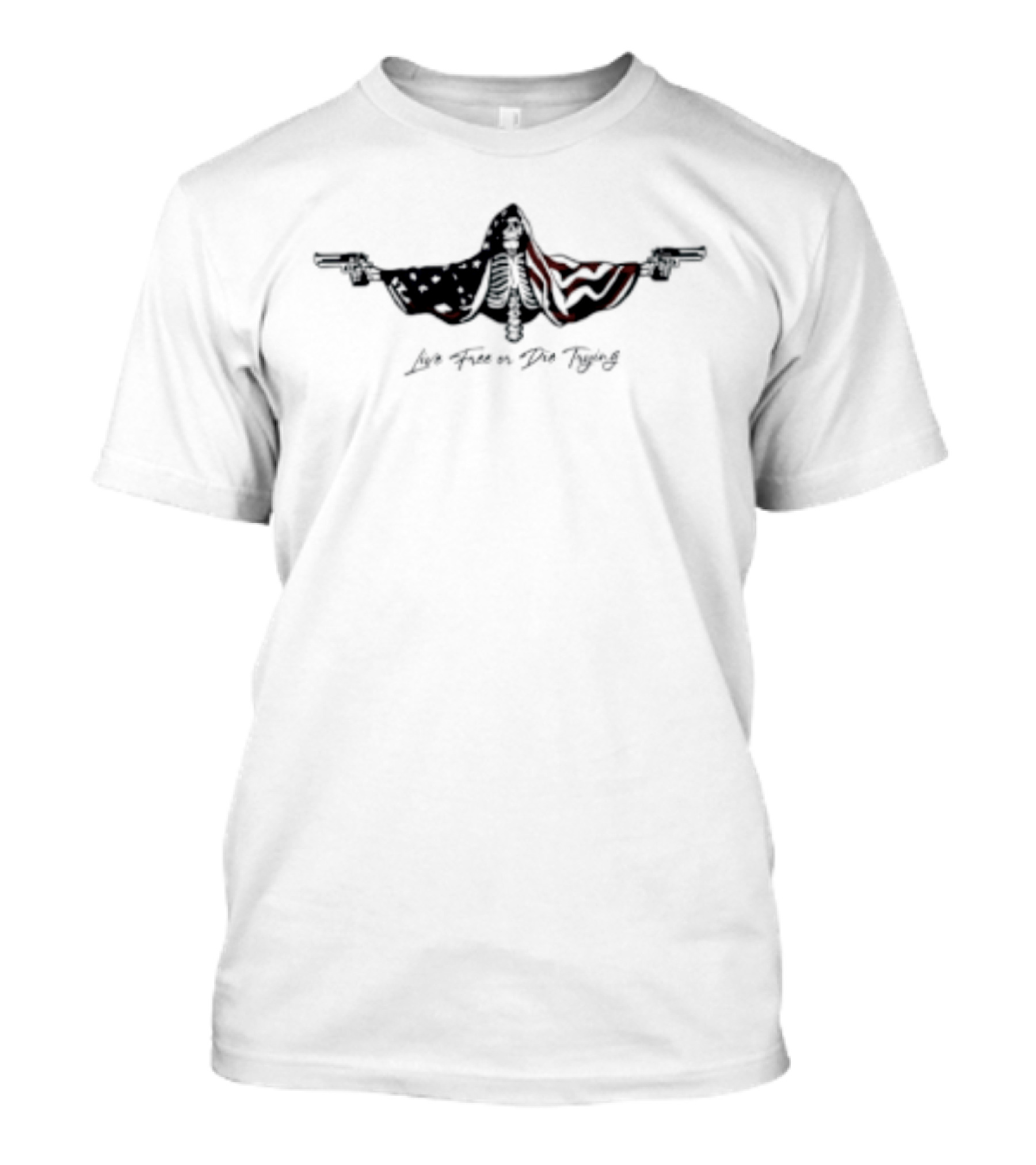 Live Free Or Die Trying Skeleton American Flag Wings T-Shirt