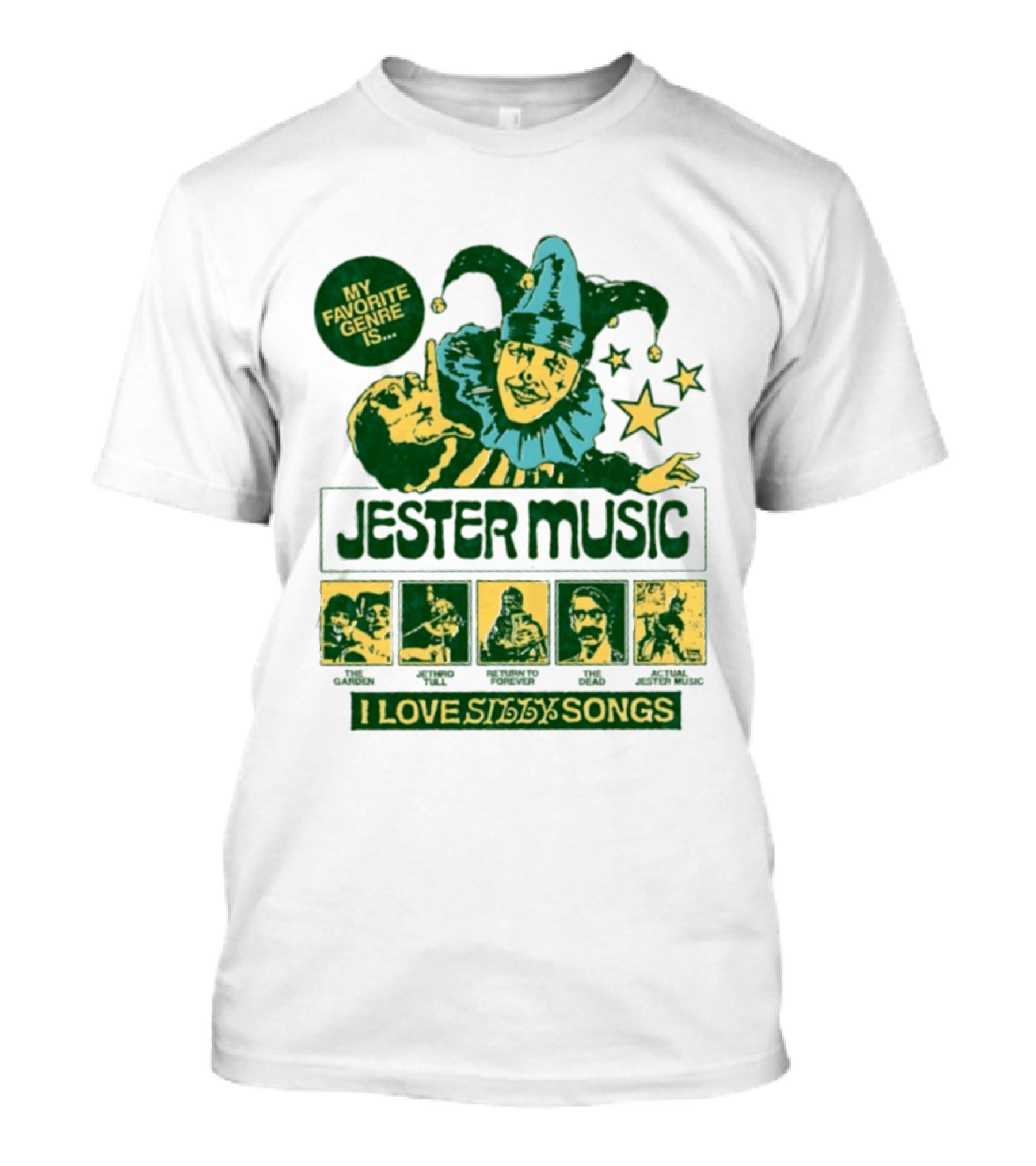 My Favorite Genre Is Jester Music I Love Silly Songs Playful Jester With Stars T-Shirt