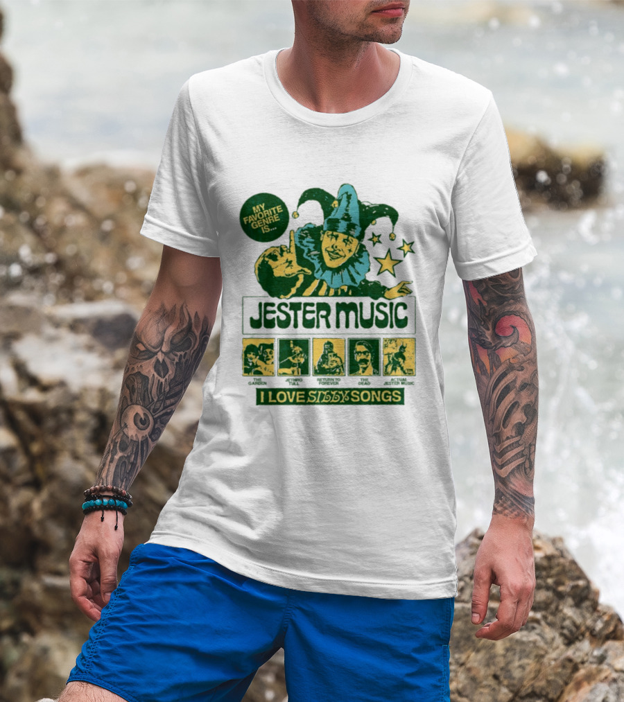 My Favorite Genre Is Jester Music I Love Silly Songs Playful Jester With Stars T-Shirt