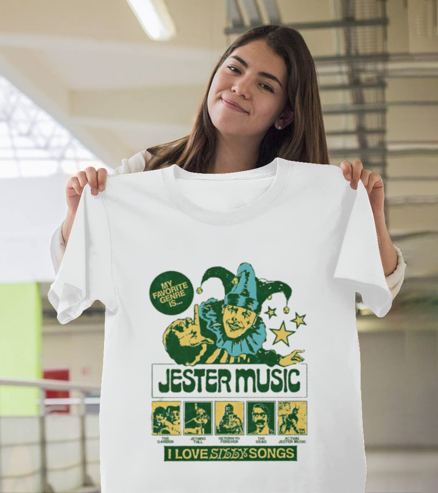 My Favorite Genre Is Jester Music I Love Silly Songs Playful Jester With Stars T-Shirt