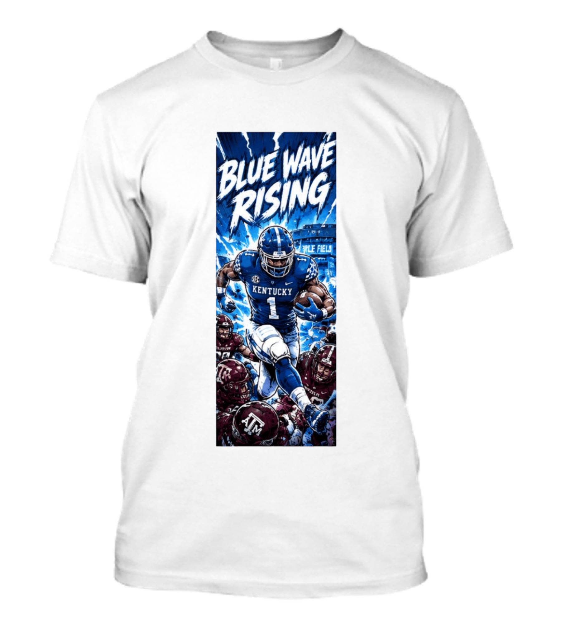 Blue Wave Rising 2026 Kentucky Wildcats Running Back Kyle Field Football Action T-Shirt