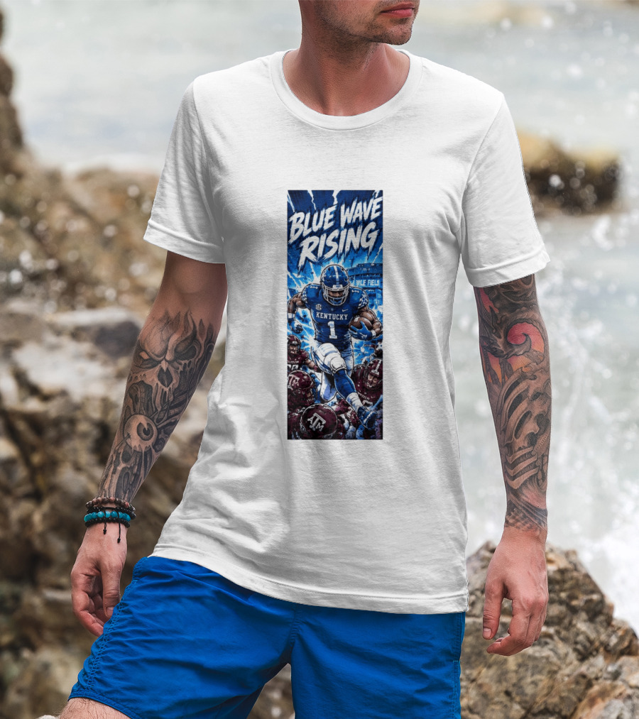 Blue Wave Rising 2026 Kentucky Wildcats Running Back Kyle Field Football Action T-Shirt