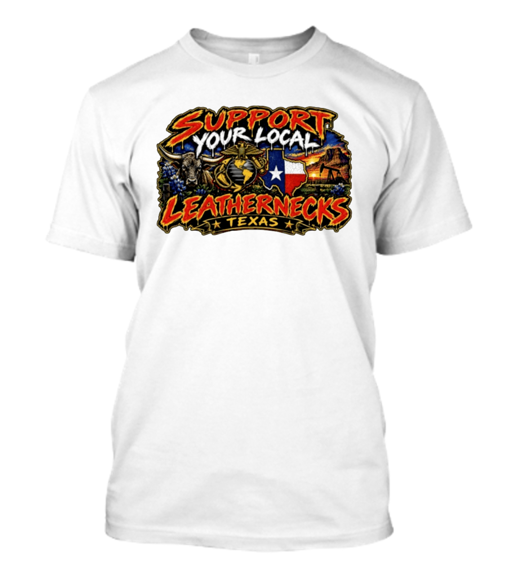 Support Your Local Leathernecks Texas Bull And Oil Derrick T-Shirt