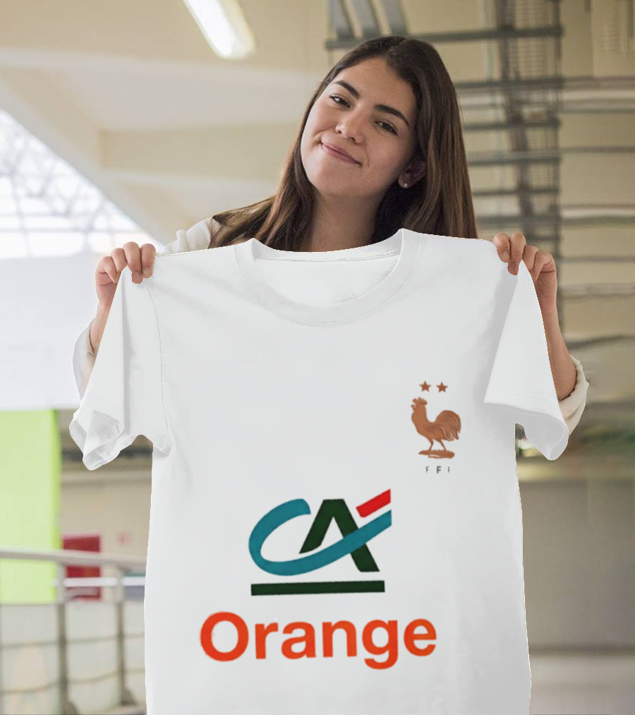 Crédit Agricole Orange Rooster Emblem With Stars And FF T-Shirt