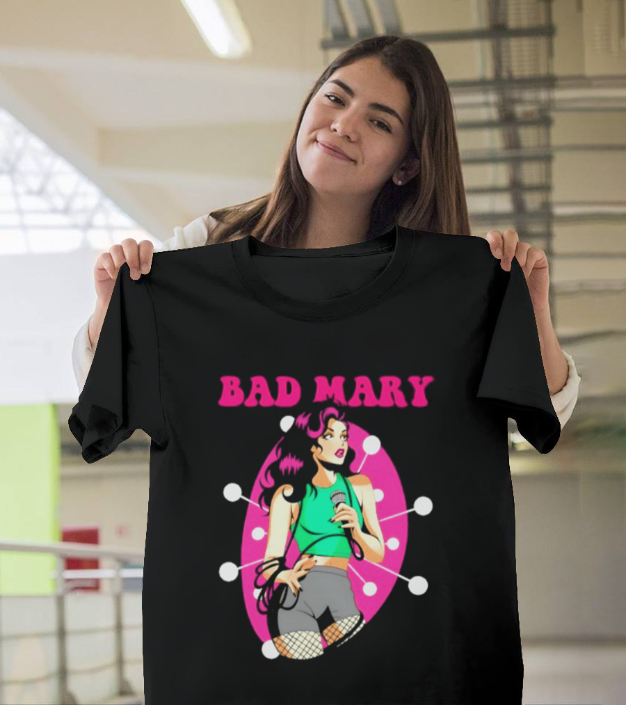 Bad Mary Punk Rock Band Female Singer Microphone Neon T-Shirt